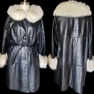 Vintage 1960's leather fox fur coat medium large